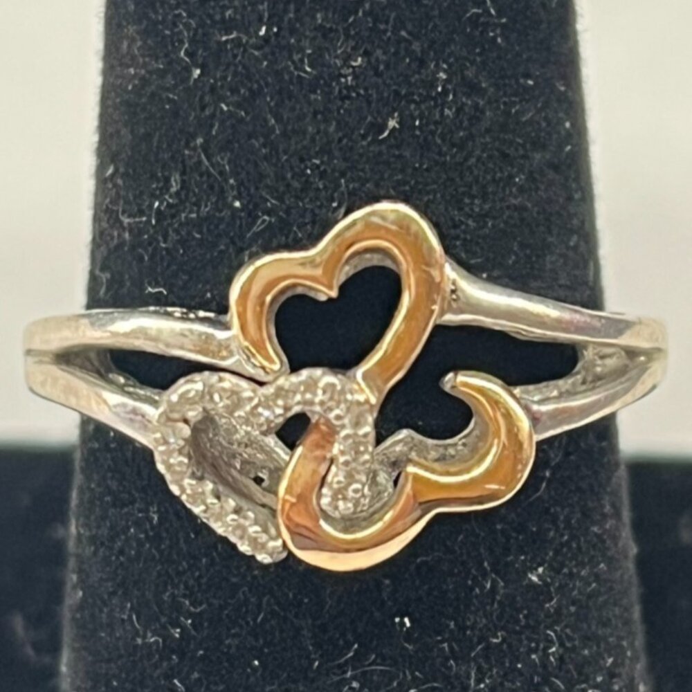 14k and 925 stamped acid testedTwo-Tone Heart Link Ring - Gold and Silver Heart